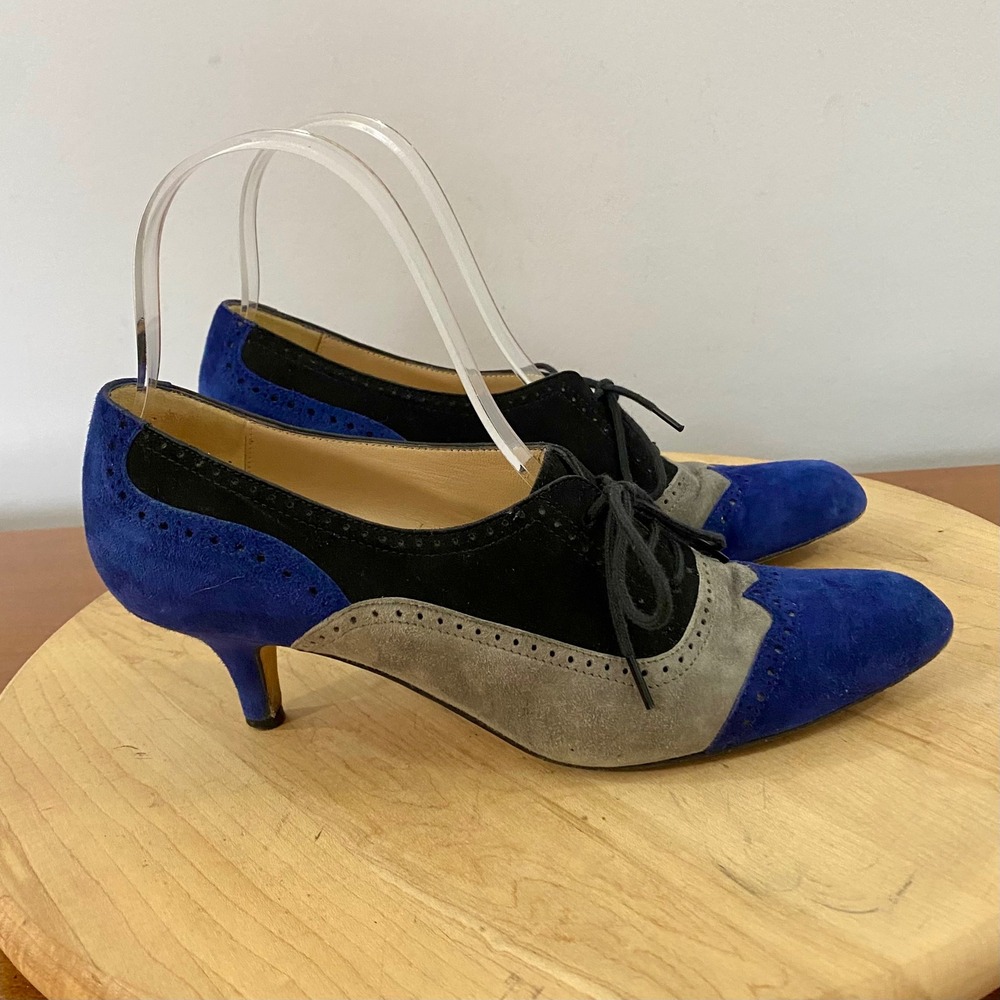 Manolo Blahnik Colorblock Suede Oxford Lace Up Pumps Shoes Women's 37 US 7